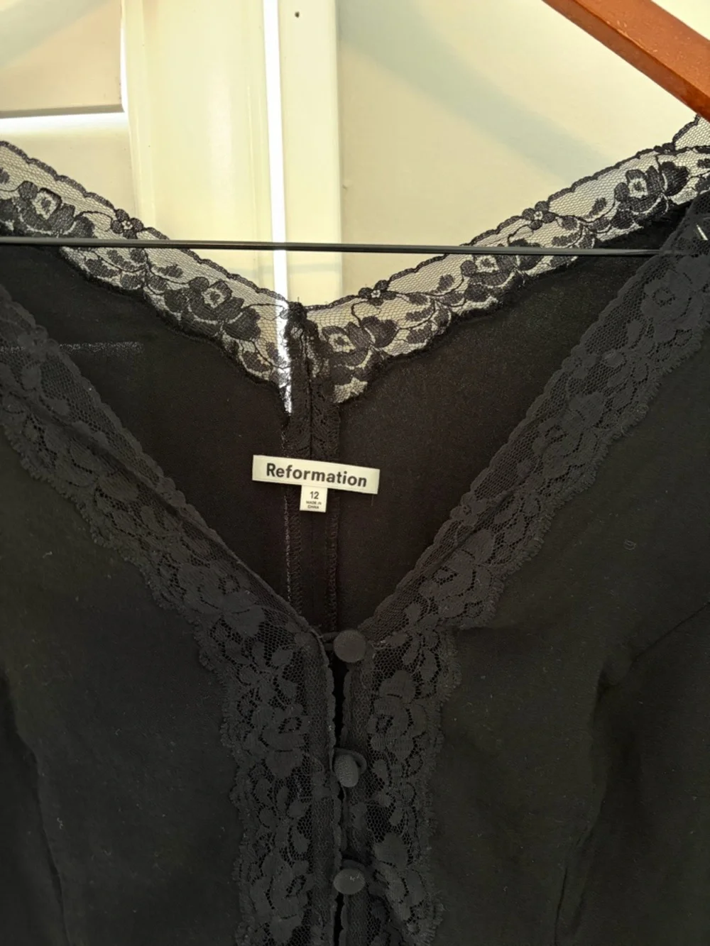 Reformation Nadene Top - Black Lace-Trim Long Sleeve Top - Women - Picture 2 of 3